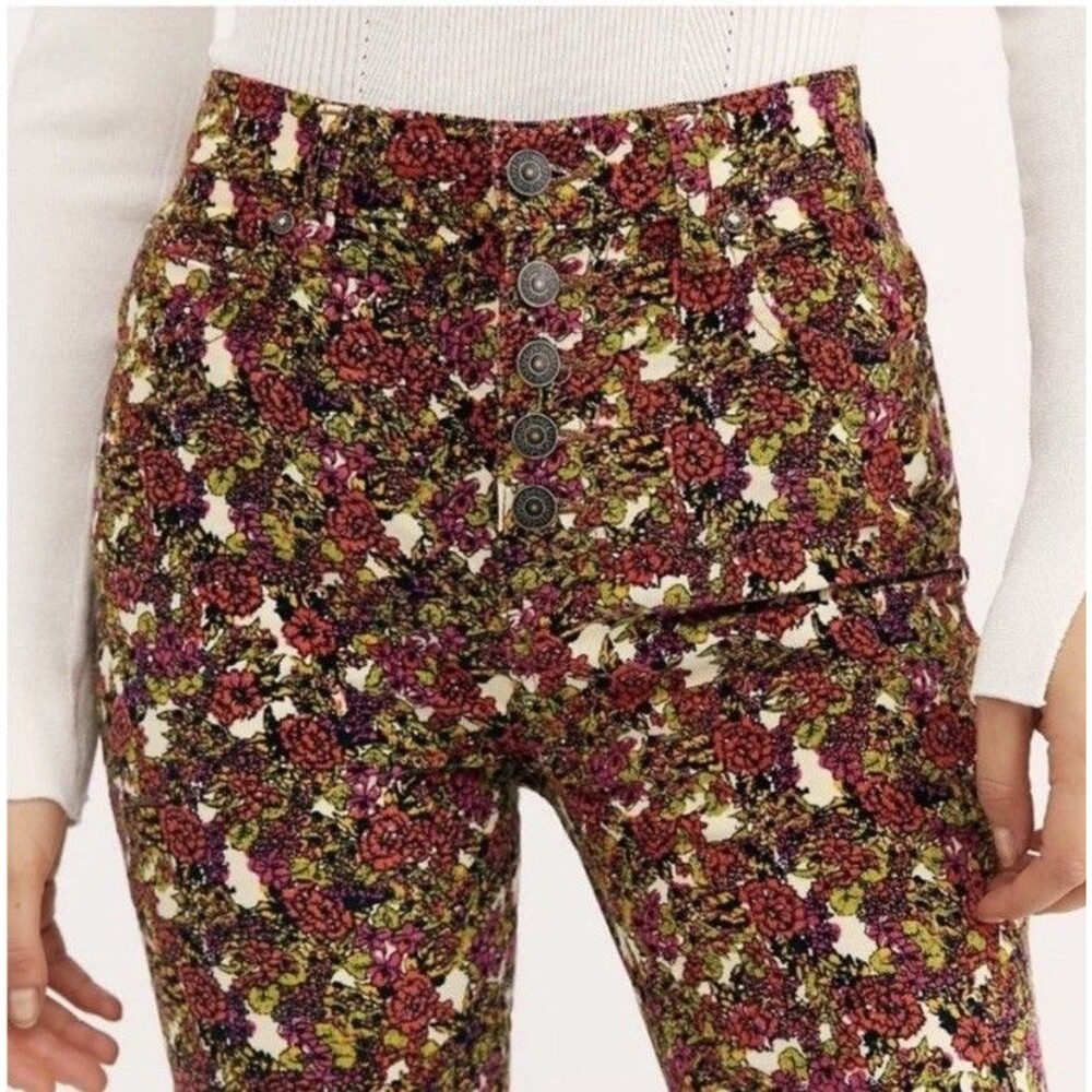 Free People We The Free Women Size 26 Sun Chaser Floral High Rise Corduroy Pants